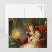 Carte Postale Jeune femme effrayée lisant un livre, vacances vin (Devant / Derrière)