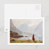 Carte Postale Jeune fille au bord d'un lac (Devant / Derrière)