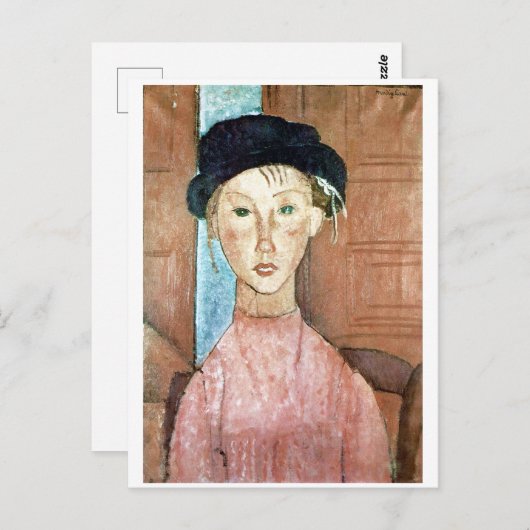 Carte Postale Jeune fille au chapeau, Modigliani (Devant / Derrière)