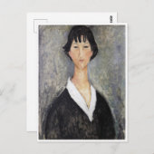 Carte Postale Jeune Fille aux Cheveux Noirs, Modigliani (Devant / Derrière)