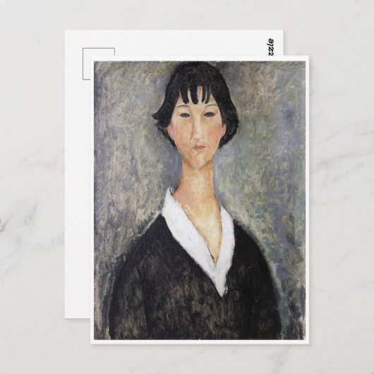 Carte Postale Jeune Fille aux Cheveux Noirs, Modigliani (Devant / Derrière)