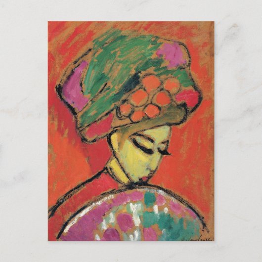 Carte Postale Jeune fille avec Casquette à fleurs Jawlensky Fine (Devant)