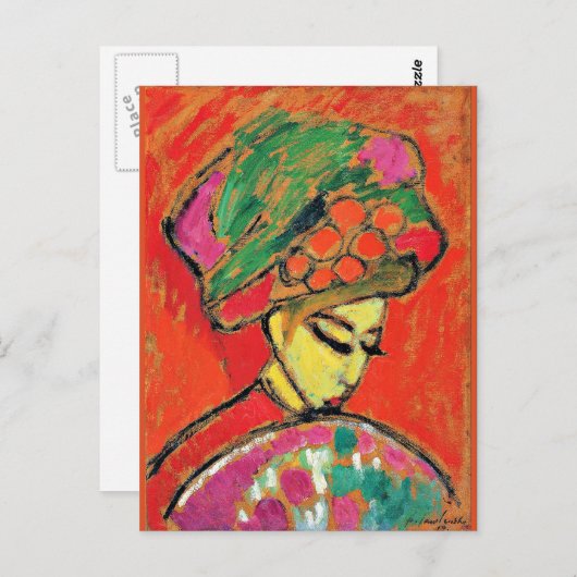 Carte Postale Jeune fille avec un Casquette à fleurs par Alexi J (Devant / Derrière)