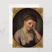 Carte Postale Jeune fille avec un Rose (Devant / Derrière)