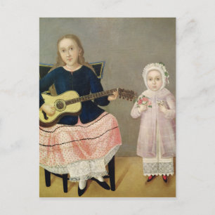 Carte Postale Jeune fille avec une guitare et enfant avec une