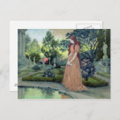 Carte Postale Jeune fille dans un jardin (w/c) (Devant / Derrière)