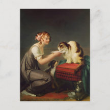 Jeune fille donnant du lait à son art de chat