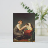 Carte Postale Jeune fille donnant du lait à son art de chat (Debout devant)