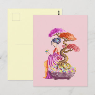 Carte Postale Jeune fille et son arbre japonnais géant.