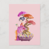 Carte Postale Jeune fille et son arbre japonnais géant. (Devant)