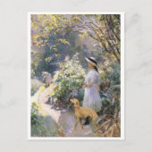 Carte Postale Jeune fille et son lévrier dans le jardin Art (Devant)