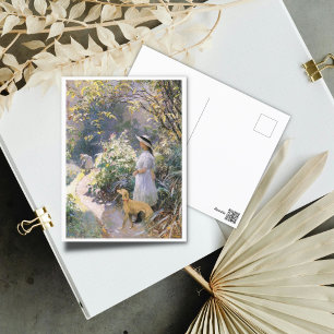 Carte Postale Jeune fille et son lévrier dans le jardin Art