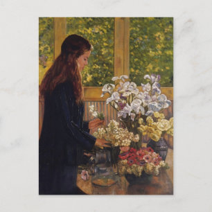 Carte Postale Jeune fille, Vase des fleurs par Theo Rysselberghe