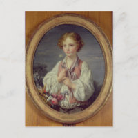 Jeune garçon avec un panier de fleurs