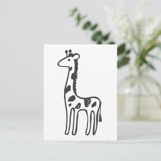 Carte Postale Jeune girafe en croquis noir et blanc (Debout devant)