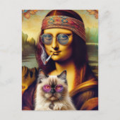 Carte Postale Jeune hippie Mona Lisa et son chat himalayen (Devant)