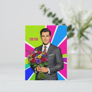 Carte Postale Jeune Homme avec Bouquet Style Rétro Personnalisé