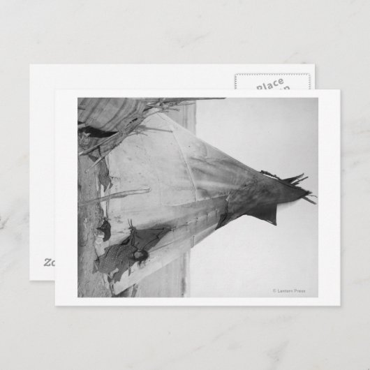 Carte Postale Jeune Indienne Oglala avec chiot devant Tipi (Devant / Derrière)