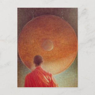 Carte Postale Jeune moine avec Gong