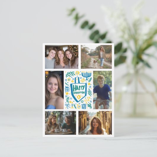 Carte Postale JEUX HANOUKKA Doodle CUSTOM 6 PHOTO Holiday (Debout devant)