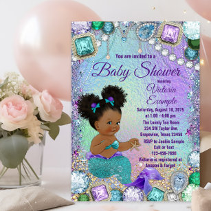 Carte Postale Jewel Mermaid Afro Baby shower de cheveux Invitati