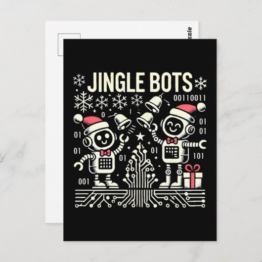Carte Postale Jingle Bots Festive Robots de vacances avec chapea (Devant / Derrière)