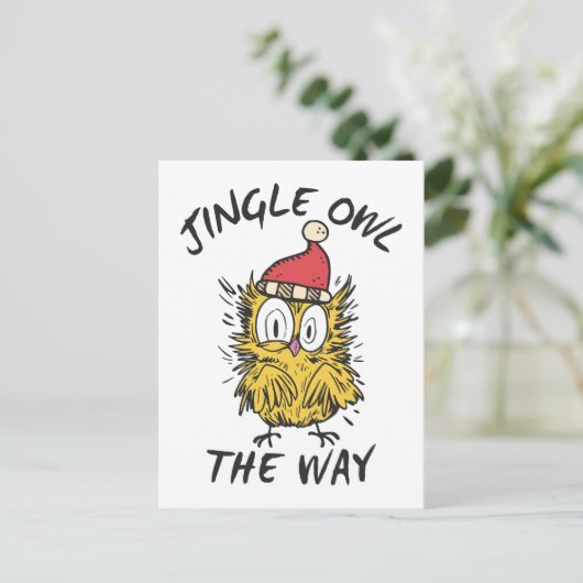 Carte Postale Jingle Owl en chemin Funny Père Noël Owl (Debout devant)