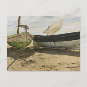 Carte Postale Joaquin Sorolla - Bateaux de pêche sur la plage