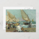 Carte Postale Joaquin Sorolla - Bateaux sur la plage de Valence (Devant / Derrière)