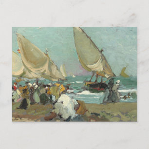 Carte Postale Joaquin Sorolla - Bateaux sur la plage de Valence