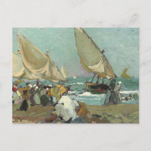 Carte Postale Joaquin Sorolla - Bateaux sur la plage de Valence (Devant)