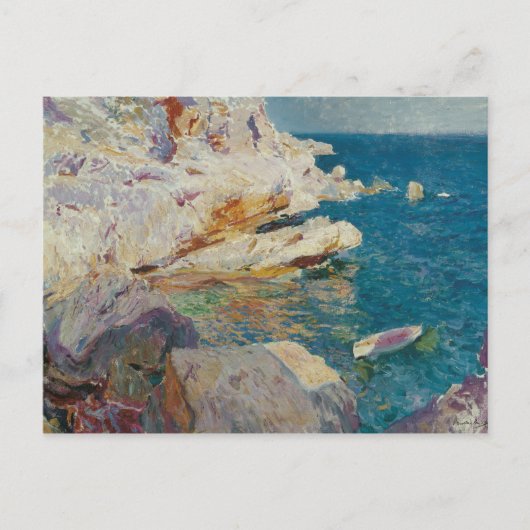 Carte Postale Joaquin Sorolla-Rocks de Javea et le Bateau Blanc (Devant)
