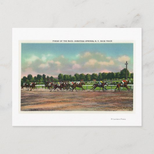 Carte Postale Jockeys Finissant la course de chevaux sur la pist (Devant)