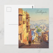 Carte Postale Jodhpur India Blue maisons Watercolor (Devant / Derrière)