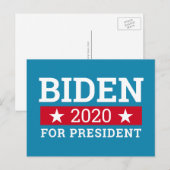 Carte Postale Joe Biden 2020 pour le président - Turquoise Blue (Devant / Derrière)