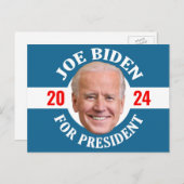 Carte Postale Joe Biden 2024 - Conception Classique Photo Bleu B (Devant / Derrière)