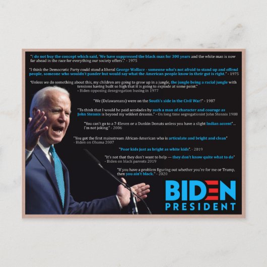 Carte Postale Joe Biden cite la race (Devant)