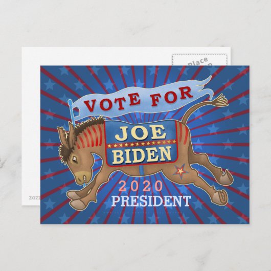 Carte Postale Joe Biden pour le président 2020 Démocrate Donkey (Devant / Derrière)