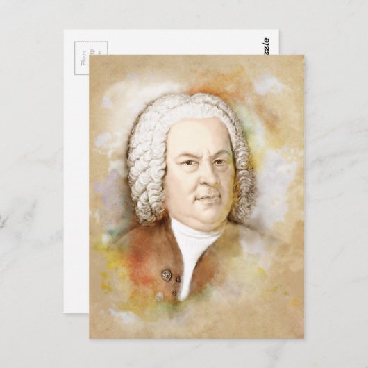 Carte Postale Johann Sebastian Bach Portrait en beige (Devant / Derrière)
