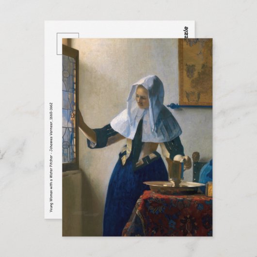 Carte Postale Johannes Vermeer - Femme avec un lanceur d'eau (Devant / Derrière)