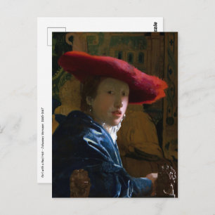 Carte Postale Johannes Vermeer - Fille avec un Casquette rouge