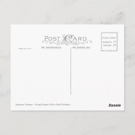 Carte Postale Johannes Vermeer, Jeune Femme Avec Collier De Perl (Dos)