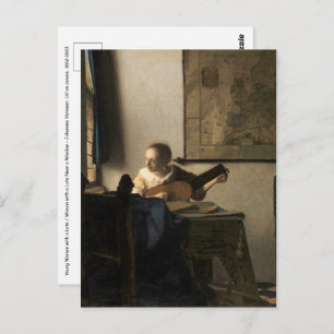 Carte Postale Johannes Vermeer - Jeune femme avec un trait