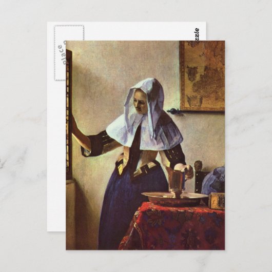 Carte Postale Johannes Vermeer - Jeune femme avec une cruche à e (Devant / Derrière)