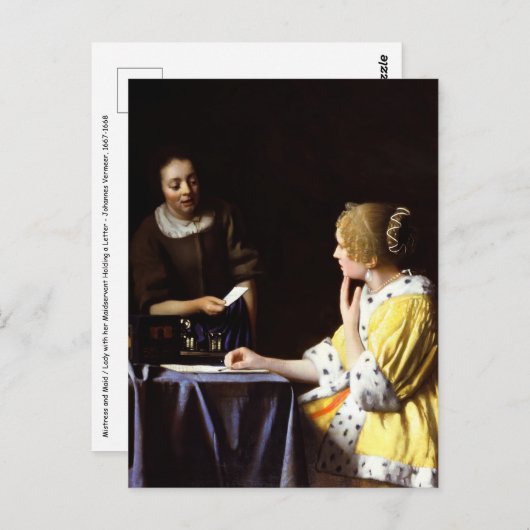 Carte Postale Johannes Vermeer - Maîtresse et Servante (Devant / Derrière)