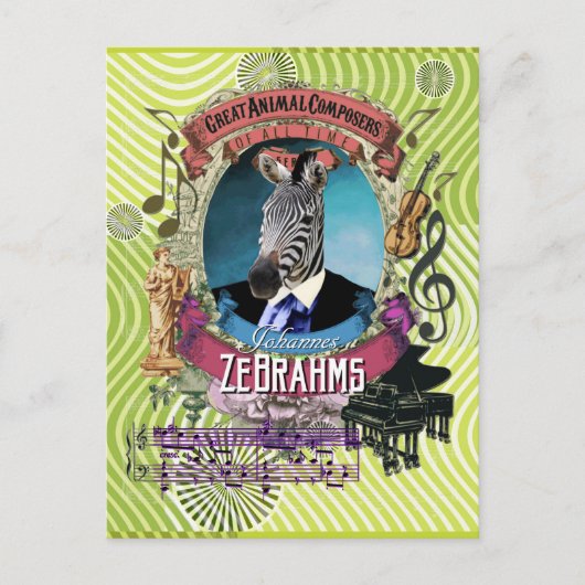 Carte Postale Johannes Zebrahms Zebra Animal Composer Brahms (Devant)