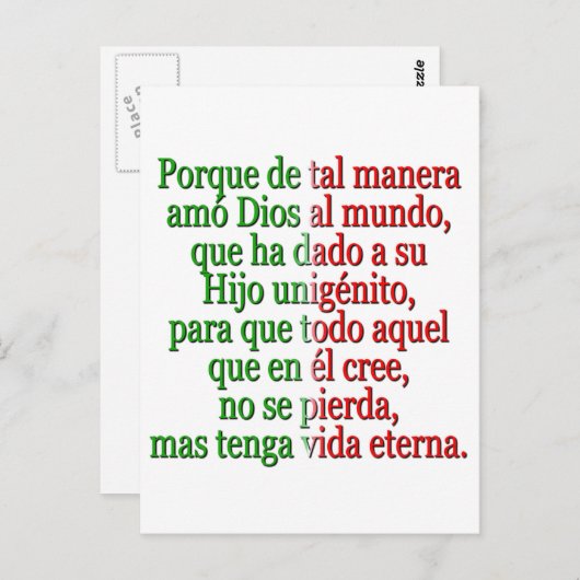 Carte Postale John 3:16 Espagnol (Devant / Derrière)