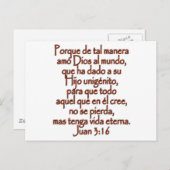 Carte Postale John 3:16 Espagnol (Devant / Derrière)