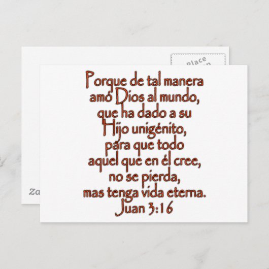 Carte Postale John 3:16 Espagnol (Devant / Derrière)