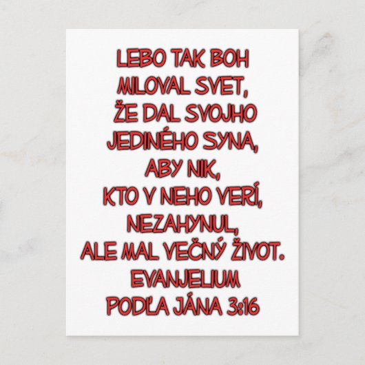 Carte Postale John 3:16 slovaque (Devant)